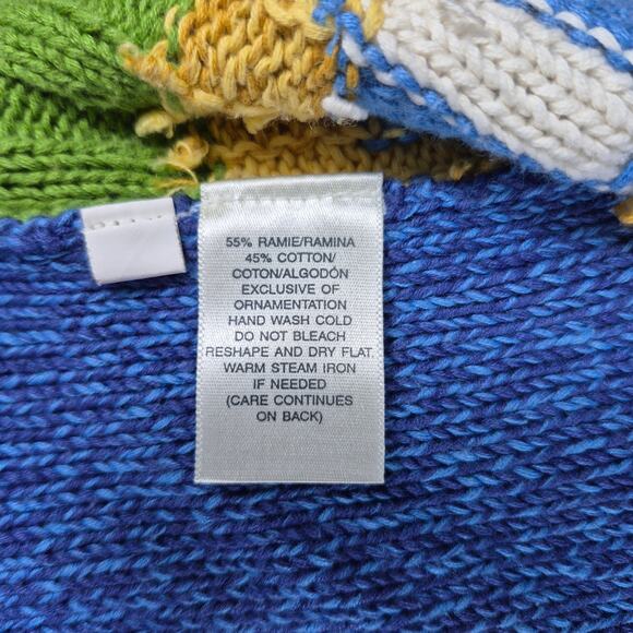 Susan Bristol Blue Red Handknit Patchwork Zip Up Vintage Cardigan Sweater M - Picture 4 of 4